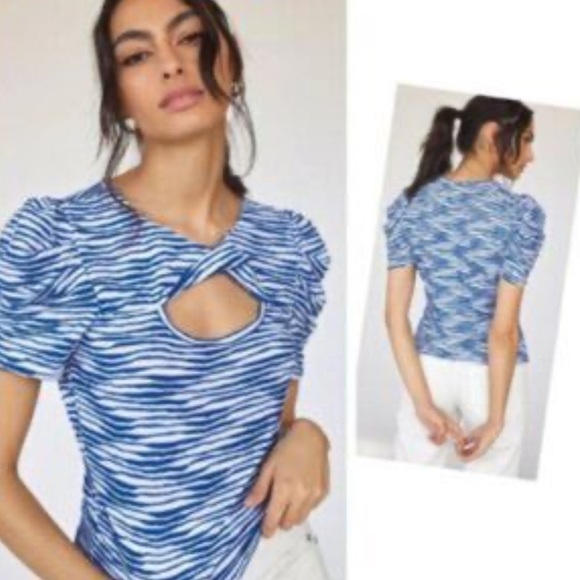ANTHROPOLOGIE MAEVE Blue Print Cutout Top - Picture 1 of 8